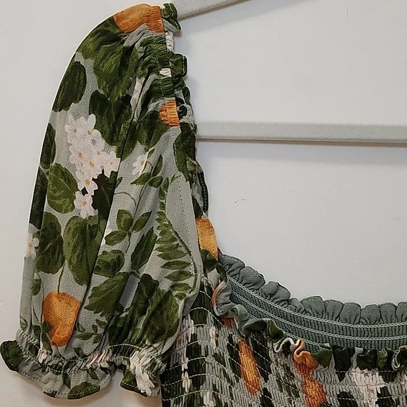 Reformation inka Floral Green and Orange Dress Drop Waist Sz Med - Picture 15 of 17